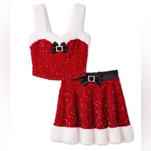 NWT Women’s Festive Red Sequin & Velvet Christmas Santa Set